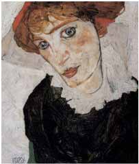 Detail uit Schilderij: Portret van Valerie Neuzil: "Wally", 1912