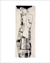 Inkttekening: Staand meisje in geruite doek, 1908 - 1909